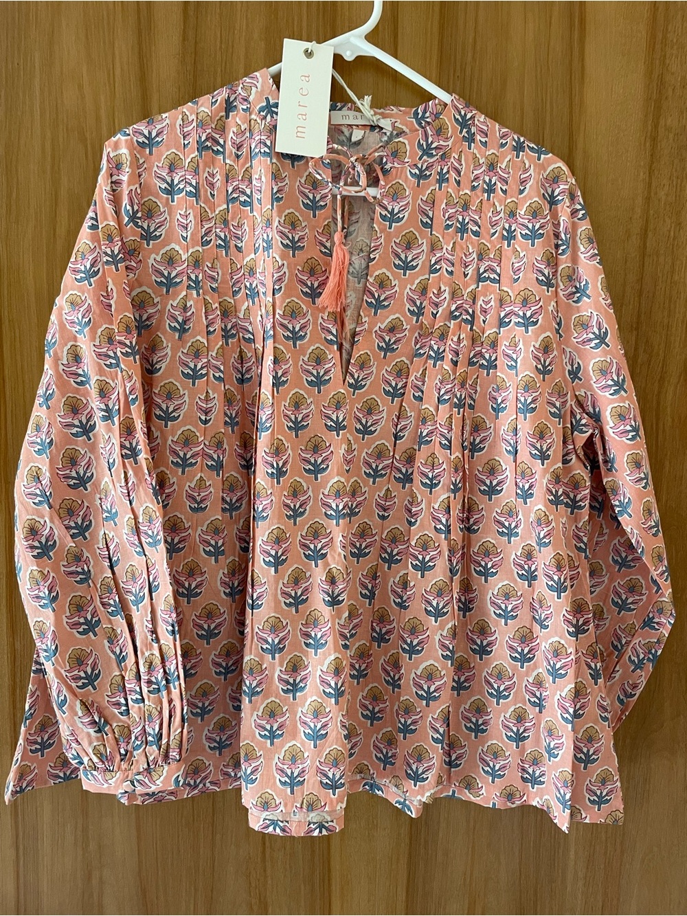 Marcel Pink Floral Pintuck Tie-Neck Blouse